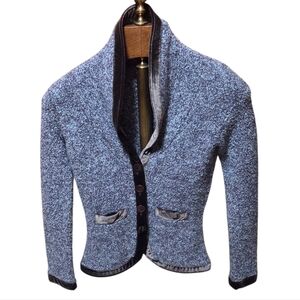 Anthropologie HWR Monogram Wool Blend Blazer Gray Blue Size XS